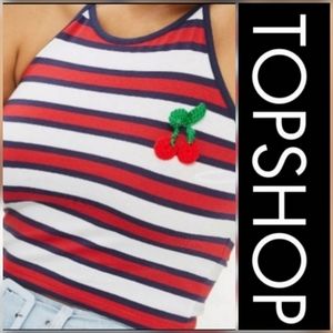 Topshop Cherry Embroidered Striped Tank